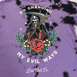 Last Call Co. Men Purple & Black Dyed Short Sleeve "Evil Ways" Graphic T-Shirt M